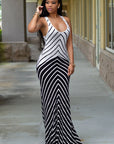 Monochrome Chevron Print Maxi Dress