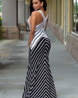 Monochrome Chevron Print Maxi Dress