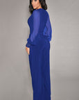 Blue Rivets Sleeve Jumpsuit