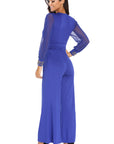Blue Rivets Sleeve Jumpsuit