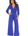 Blue Rivets Sleeve Jumpsuit