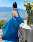 Blue Halter Maxi Dress