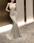 VERV sparkling silver cutout evening sequin gown