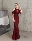 Sequin Cold Shoulder Maxi Gown