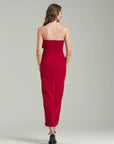 Daphne Rose Detail Strapless Slit Midi Dress