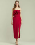 Daphne Rose Details Strapless Slit Midi Dress