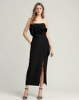 Daphne Rose Details Strapless Slit Midi Dress