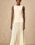 VERV Sondra Beige Beaded Knit Pleated Maxi Dress