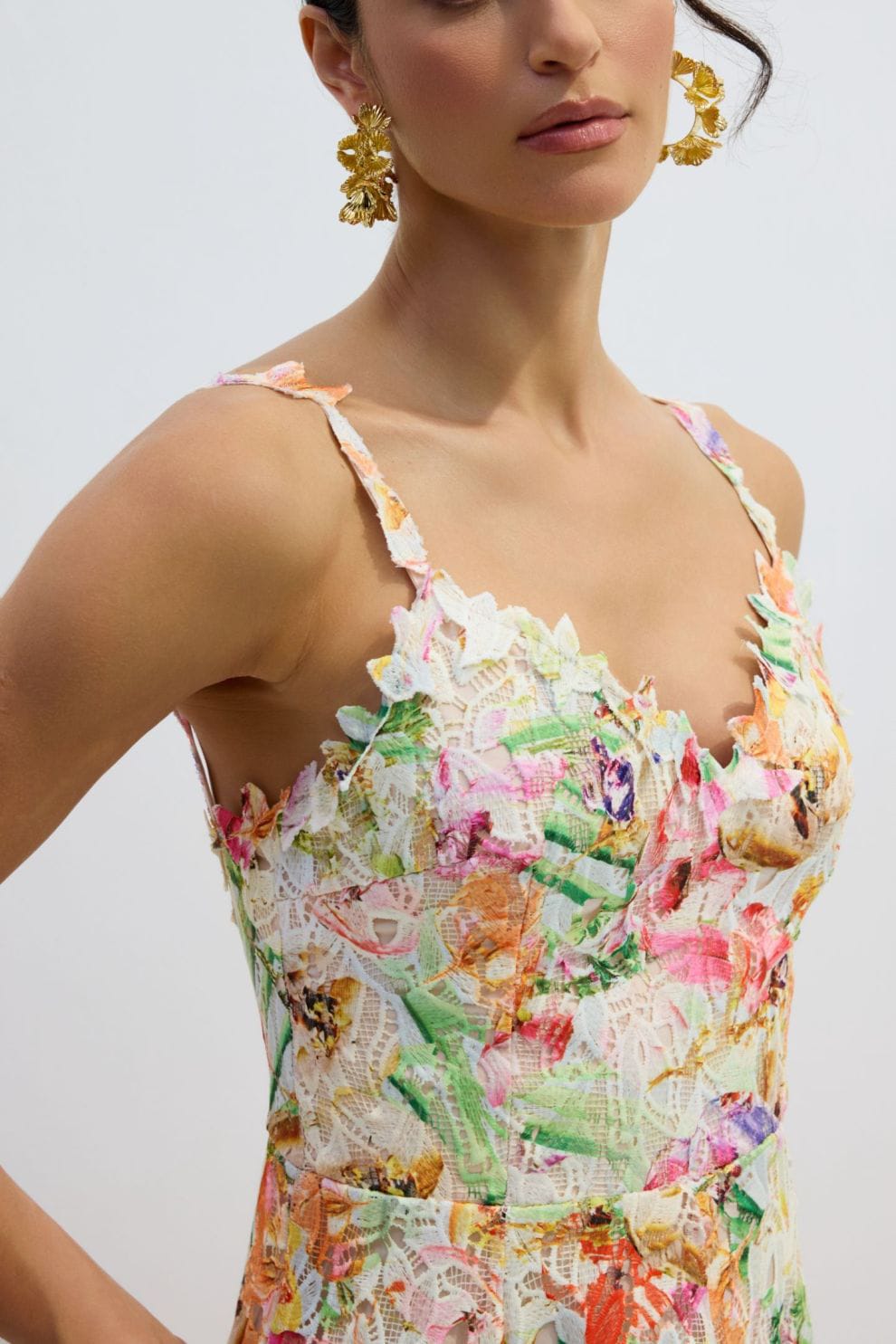 Multicolor Lace Embroidery Maxi Dress