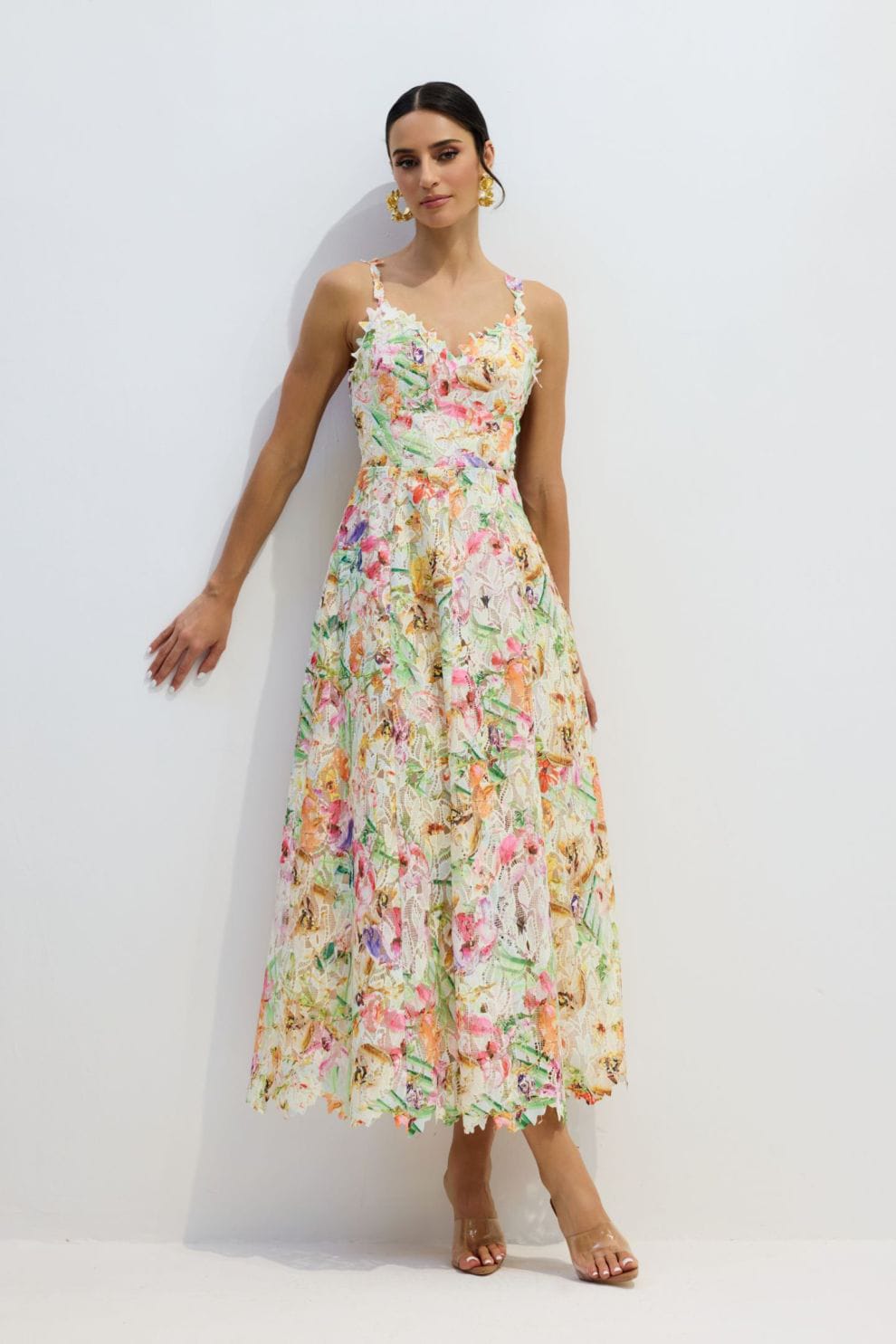 Multicolor Lace Embroidery Maxi Dress