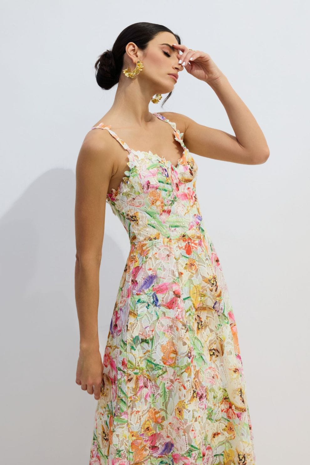 Multicolor Lace Embroidery Maxi Dress