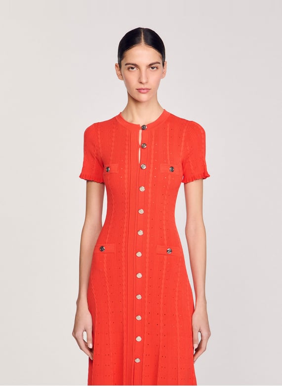 VERV Orange Button Up Knit Midi Dress