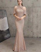 Sequin Cold Shoulder Maxi Gown