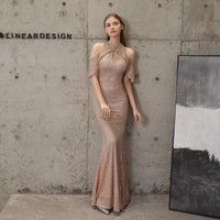 Sequin Cold Shoulder Maxi Gown