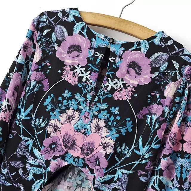 Purple Printed Back Cut Out Short Dress