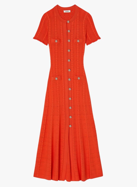VERV Orange Button Up Knit Midi Dress