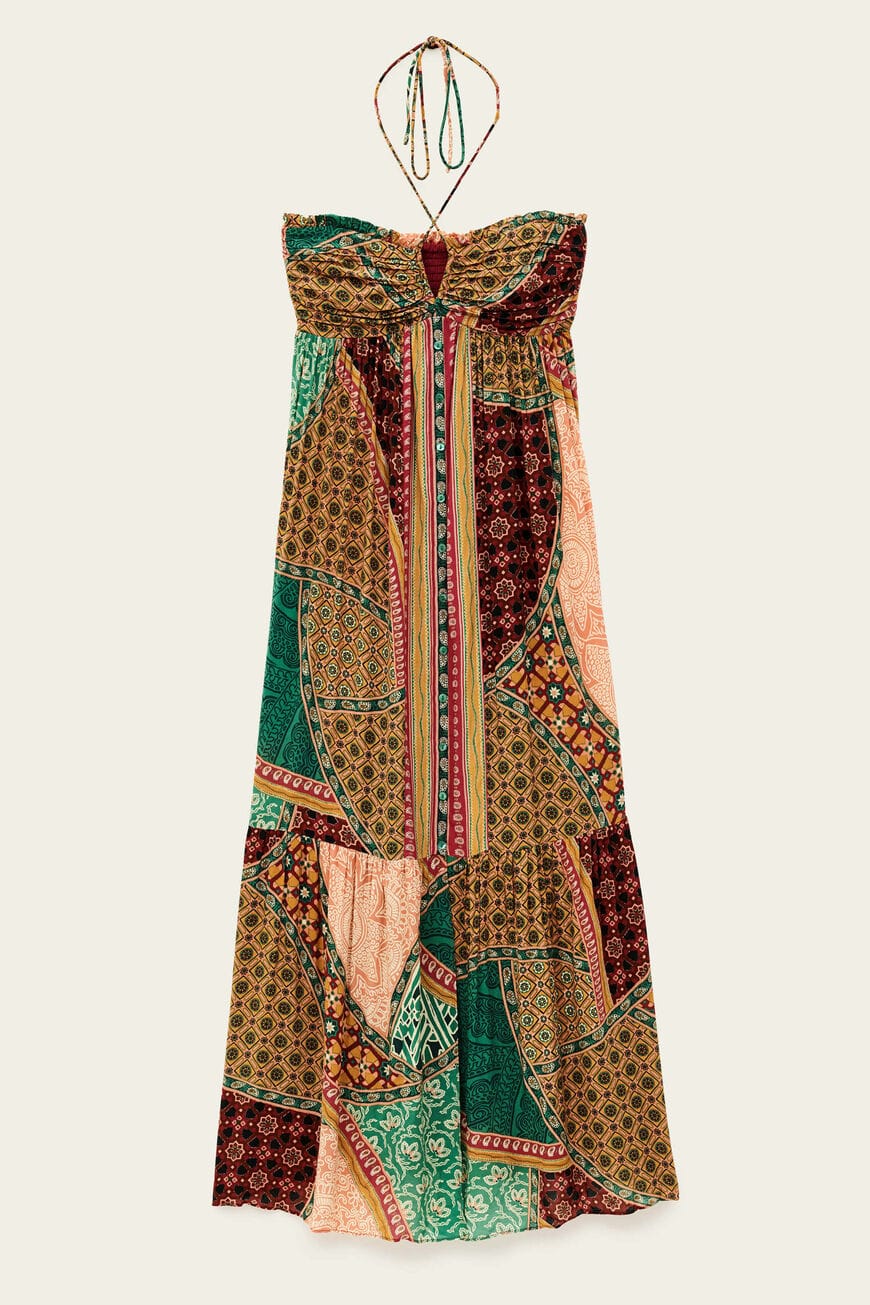 VERV Multicolor Boho Halter Maxi Dress