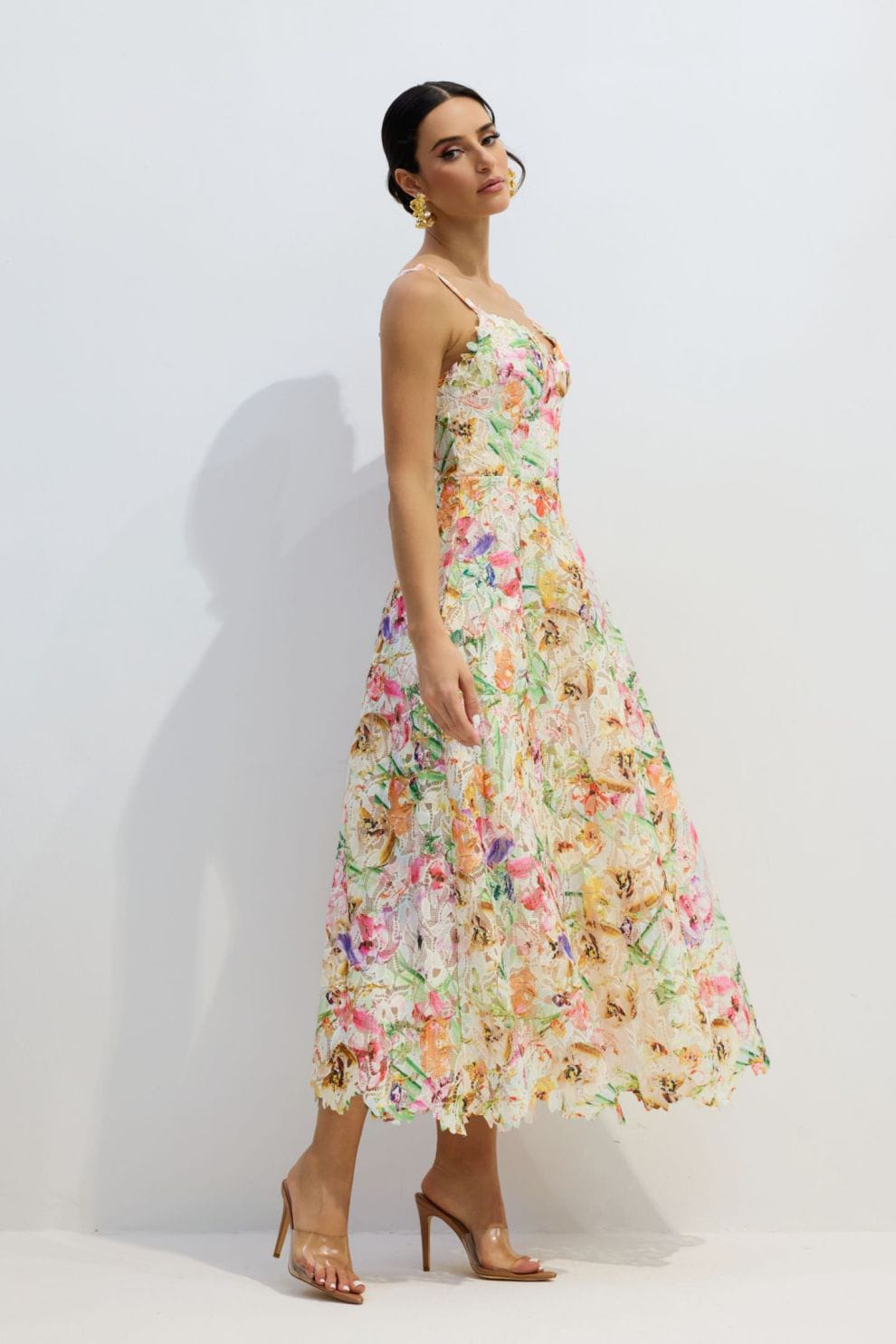 Multicolor Lace Embroidery Maxi Dress