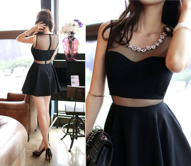 VERV Stone Studded Black Skater Dress