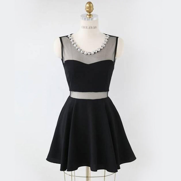 VERV Stone Studded Black Skater Dress