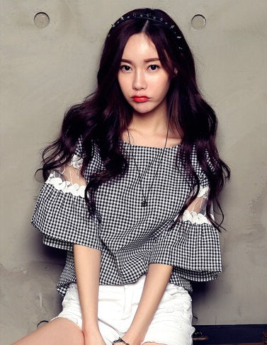 VERV Flouncy Sleeve Chequered Top