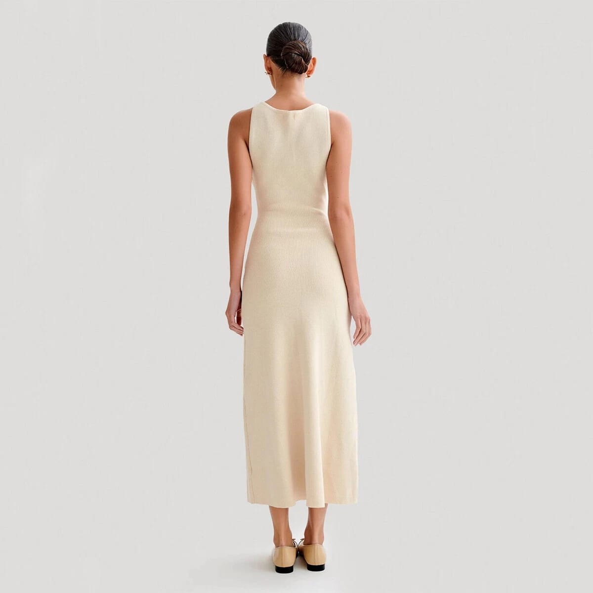 VERV Sandro Beige sleeveless knit maxi dress with buttons