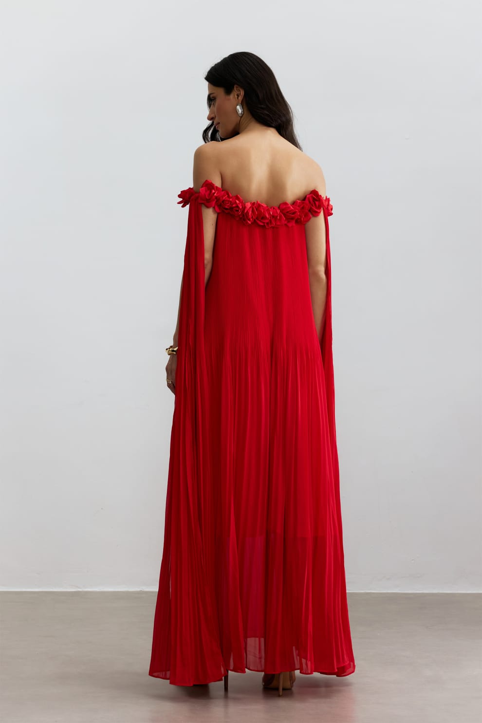 Chiffon sexy long dress rose stereoscopic maxi dress