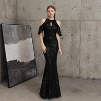 Sequin Cold Shoulder Maxi Gown