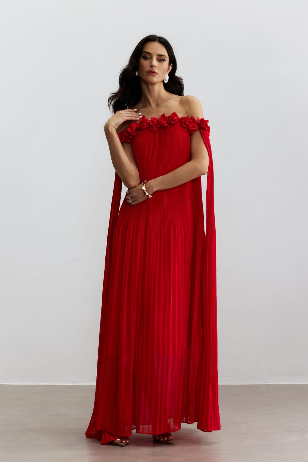Chiffon sexy long dress rose stereoscopic maxi dress