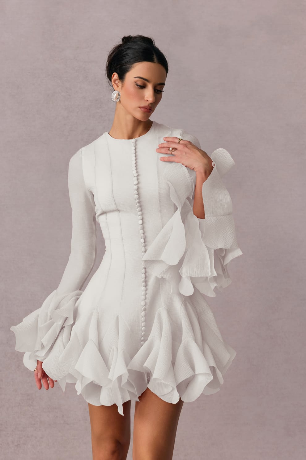 Trumpet Sleeves Short Ruffles Dress