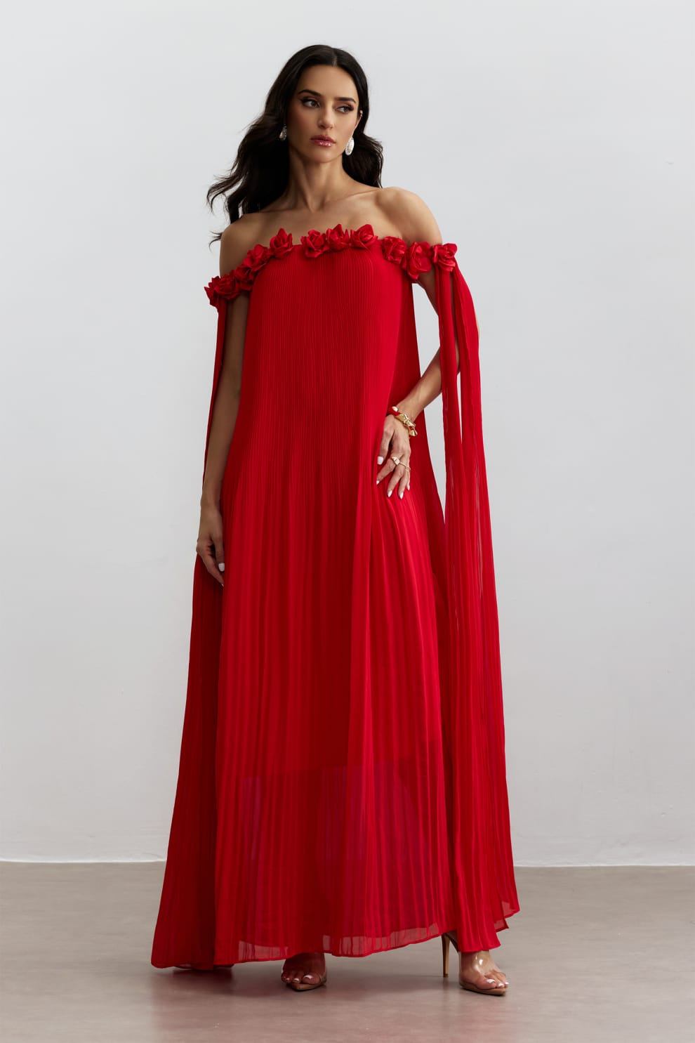 Chiffon sexy long dress rose stereoscopic maxi dress