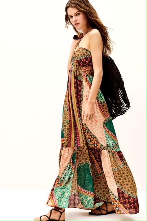 VERV Multicolor Boho Halter Maxi Dress