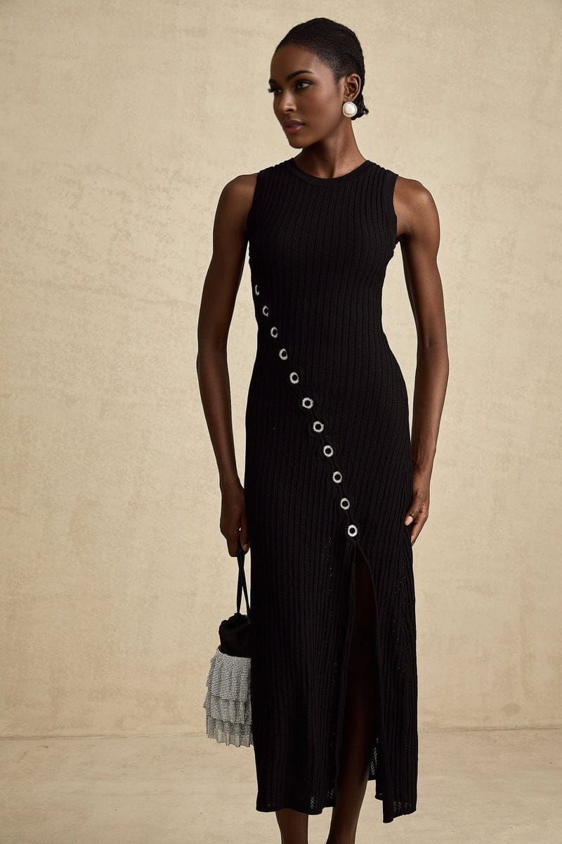 Sandro Black knit dress with button details with Slip dress for lining