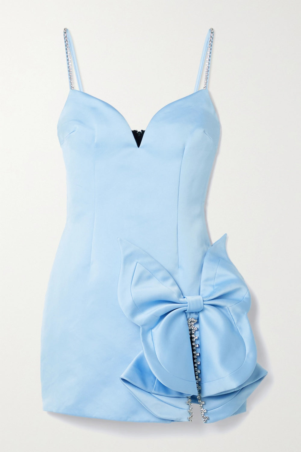 Blue High Slit Mini Dress with Bow Details