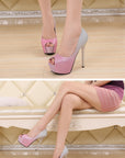 Pink glitter ombré peep-toe platform stiletto heels with 14 cm heel