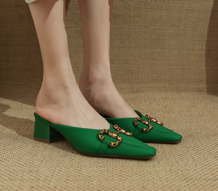 CD Buckled Green Mule Heels