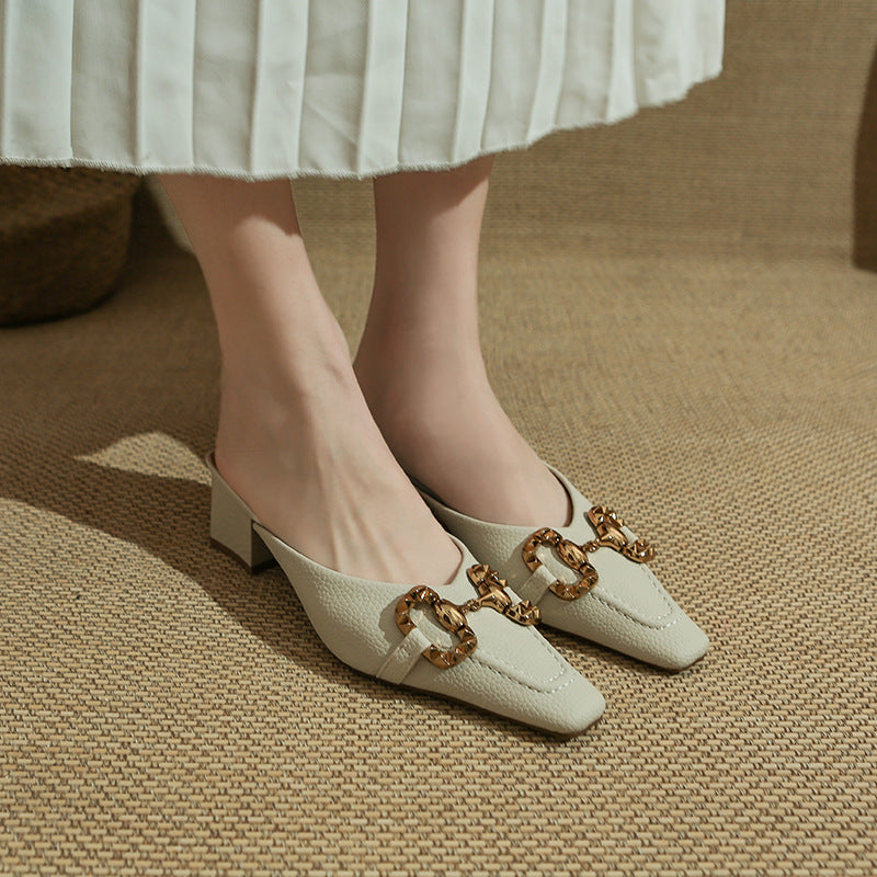 CD Buckled Beige Mule Heels