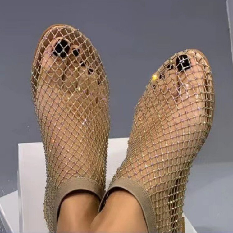 Black mesh shoes with rhinestone embellishments 