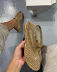 Black mesh shoes with rhinestone embellishments 