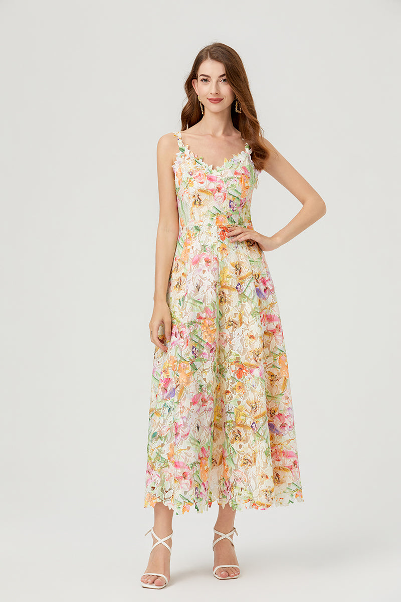 Multicolor Lace Embroidery Maxi Dress
