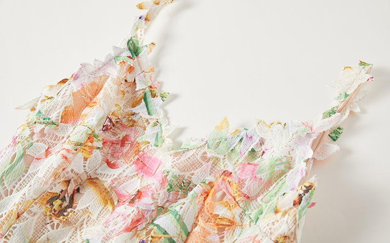 Multicolor Lace Embroidery Maxi Dress
