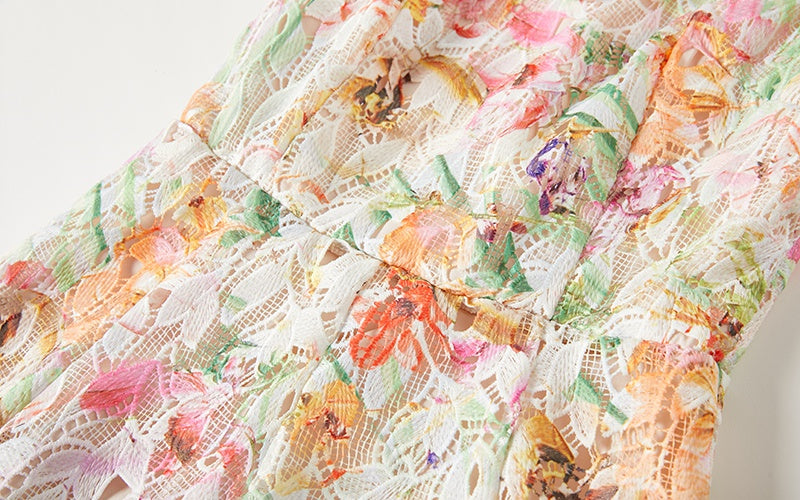 Multicolor Lace Embroidery Maxi Dress