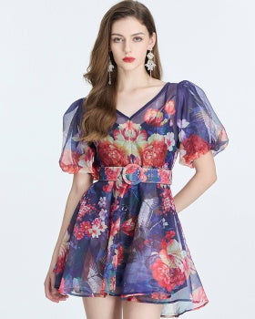 Floral Printed Gauze Mini Dress With Slip
