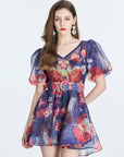 Floral Printed Gauze Mini Dress With Slip