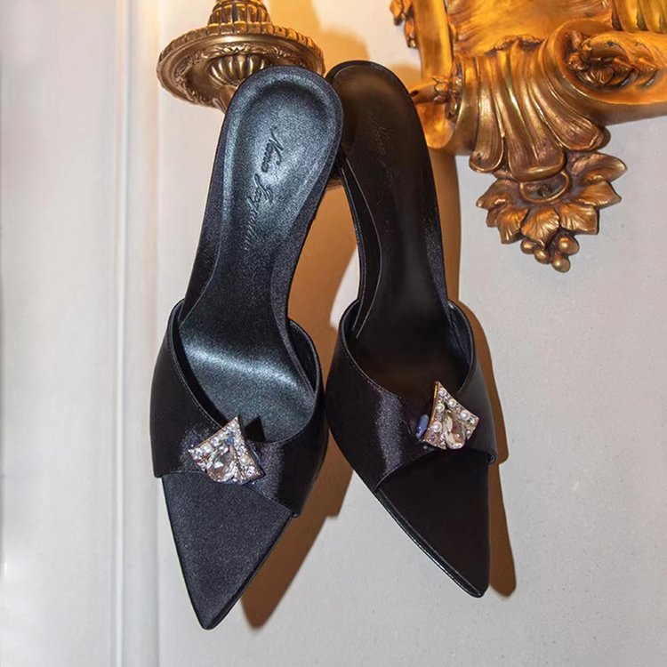 Elara black crystal-embellished pointed-toe mule heels for women by VÈRV