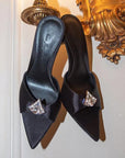 Elara black crystal-embellished pointed-toe mule heels for women by VÈRV
