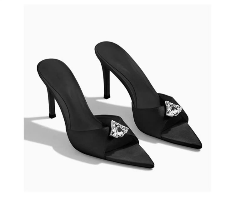 Elara black crystal-embellished pointed-toe mule heels for women by VÈRV