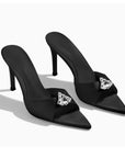 Elara black crystal-embellished pointed-toe mule heels for women by VÈRV