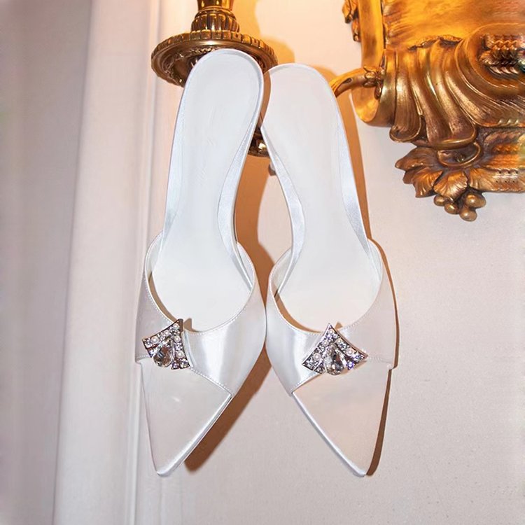 Elara white crystal-embellished pointed-toe mule heels for women by VÈRV