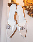 Elara white crystal-embellished pointed-toe mule heels for women by VÈRV